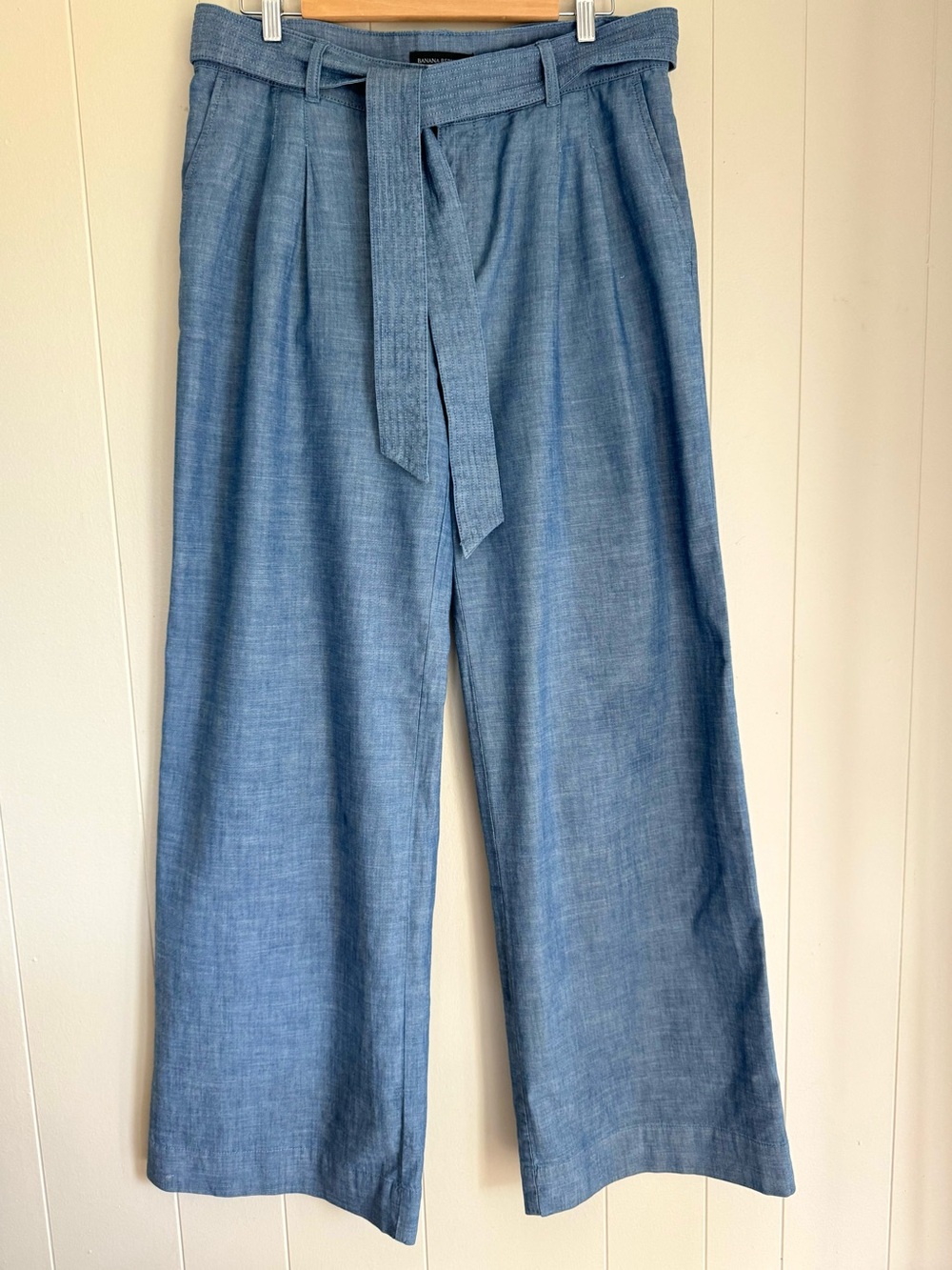 Banana Republic Chambray Wide Leg Pants Tie Waist High Rise Blue Size 10 - Picture 4 of 12